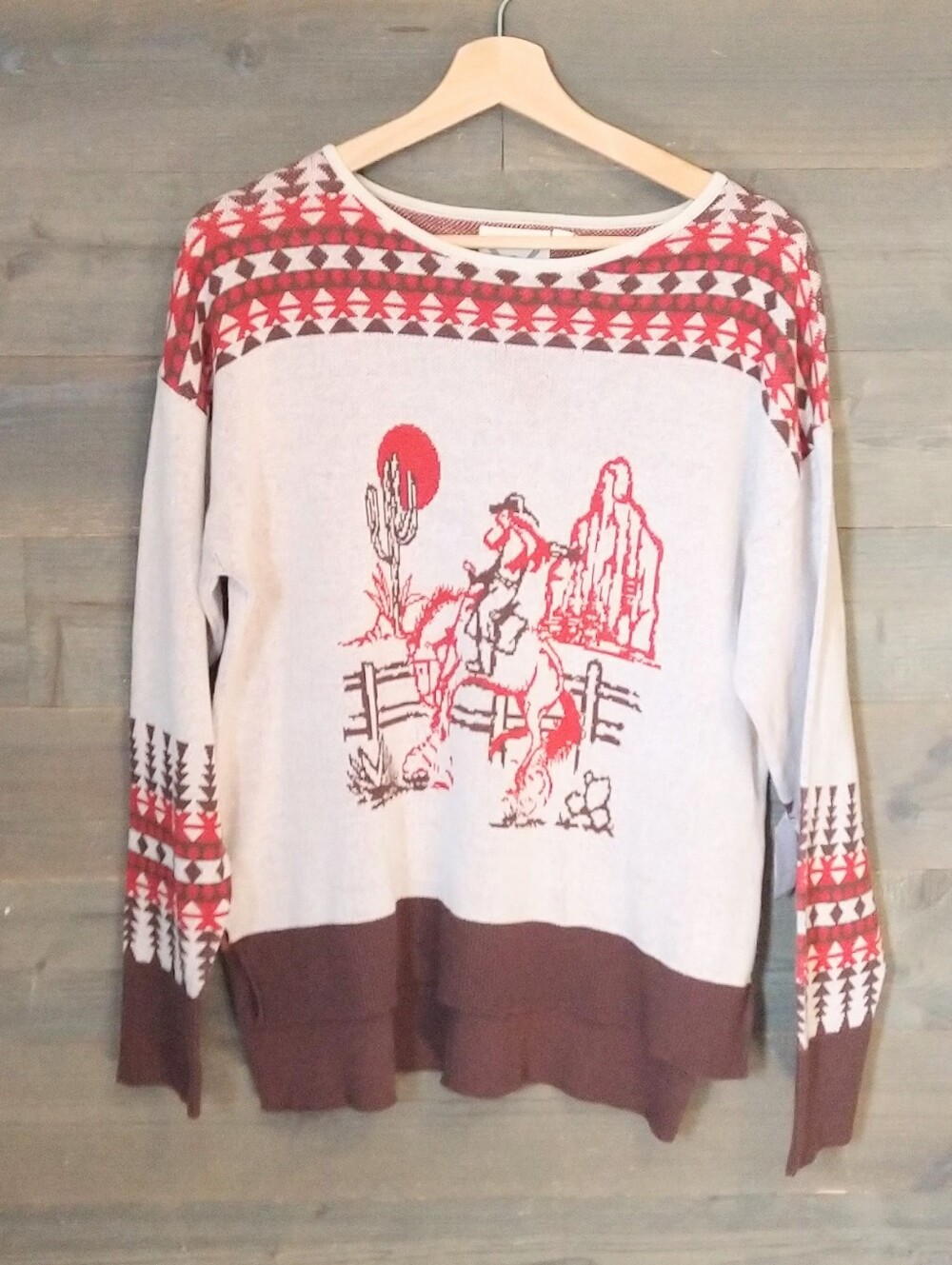 Women’s Southwestern Graphic Sweater - Red, Brown, Cream